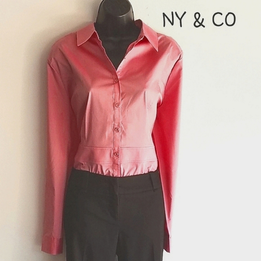 New York & Co Madison Button-Front Secret Snap Long Sleeve Shirt